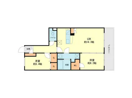 プレア大和(2LDK/5階)の間取り写真