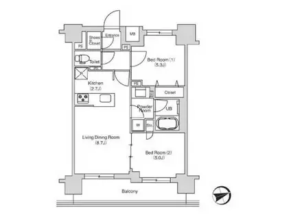エミリブ鷺ノ宮(2LDK/4階)の間取り写真
