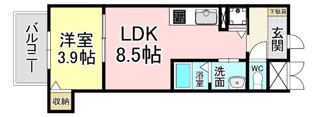 MERVEILLE・三萩野(1LDK/5階)の間取り写真
