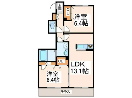MビレッジII(2LDK/1階)の間取り写真