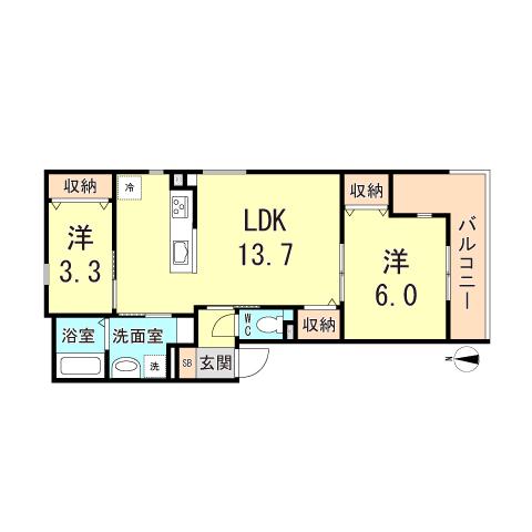 リブレメゾン住吉I(2LDK/3階)の間取り写真