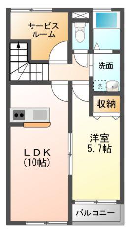 クレアージュ小中野AB(1LDK/2階)の間取り写真