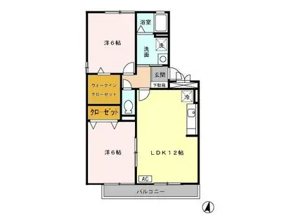 ロイヤルステージタウン鳥栖B(2LDK/3階)の間取り写真