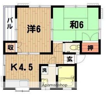 ハウスF(2K/2階)の間取り写真