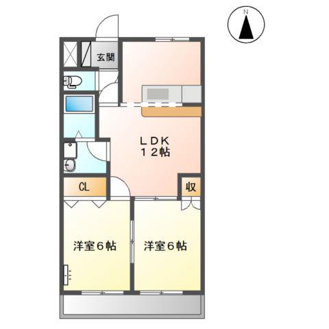 メルヴェール壱番館(2LDK/2階)の間取り写真