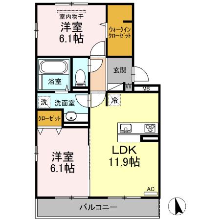 イーストヴィラ・ココ(2LDK/2階)の間取り写真