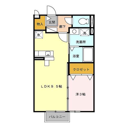 モナリエ早出(1LDK/1階)の間取り写真