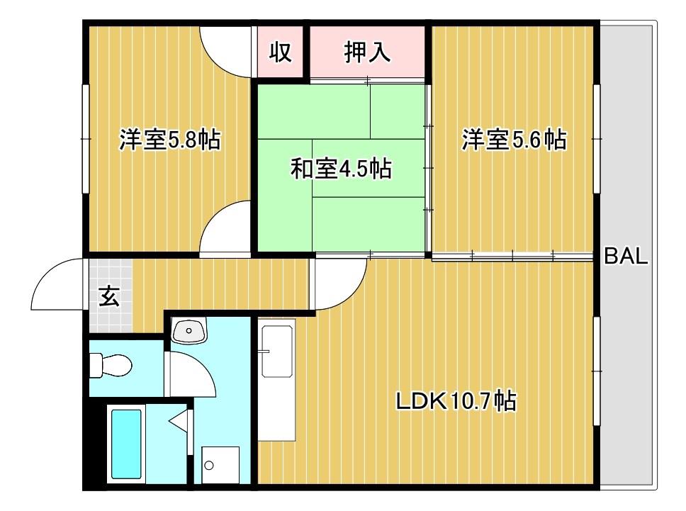 アパートメント178(3LDK/2階)の間取り写真