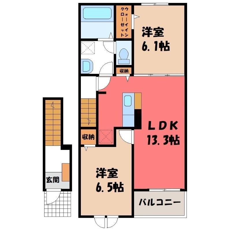 カファーラ・O(2LDK/2階)の間取り写真