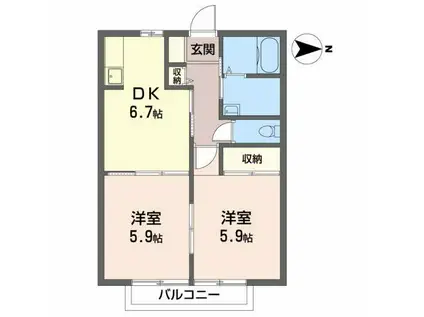 ウィスタリア東通(2DK/2階)の間取り写真
