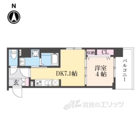 ベラジオ雅び京都西院Ⅱ(1DK/4階)の間取り写真