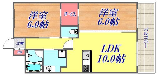 フラゼ・ヴァーナ(2LDK/1階)の間取り写真