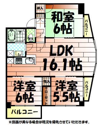 オールセインツ(3LDK/8階)の間取り写真
