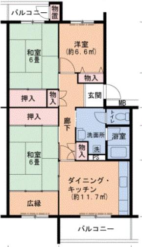 UR泉南一丘(3DK/5階)の間取り写真