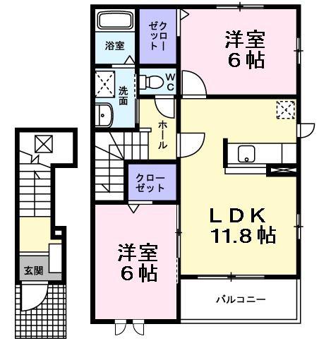 グランツ・ノイA(2LDK/2階)の間取り写真