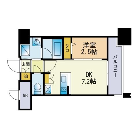 エンクレスト博多STYLE(1DK/6階)の間取り写真