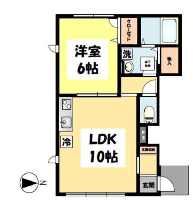 ＪＲ中央線 日野駅(東京) 徒歩8分 2階建 築19年(1LDK/1階)の間取り写真