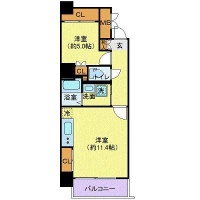 カスタリア一番町ウエスト(1LDK/7階)の間取り写真