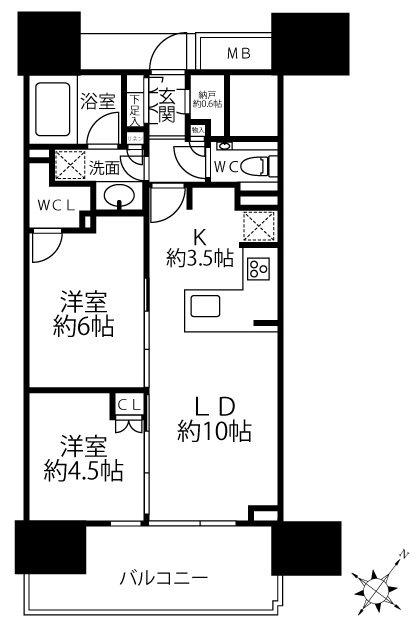シティタワー駒沢大学ステーションコート タワー棟(2LDK/7階)の間取り写真