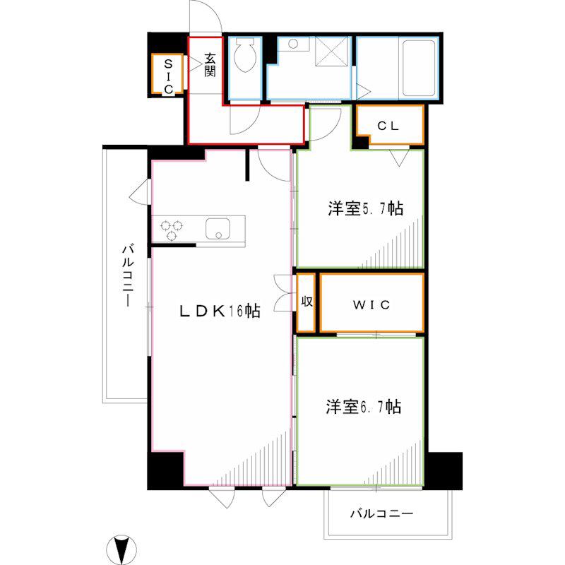 グランシャルール武蔵境(2LDK/7階)の間取り写真
