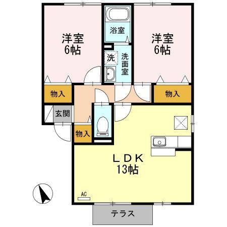 グランコートB棟(2LDK/1階)の間取り写真