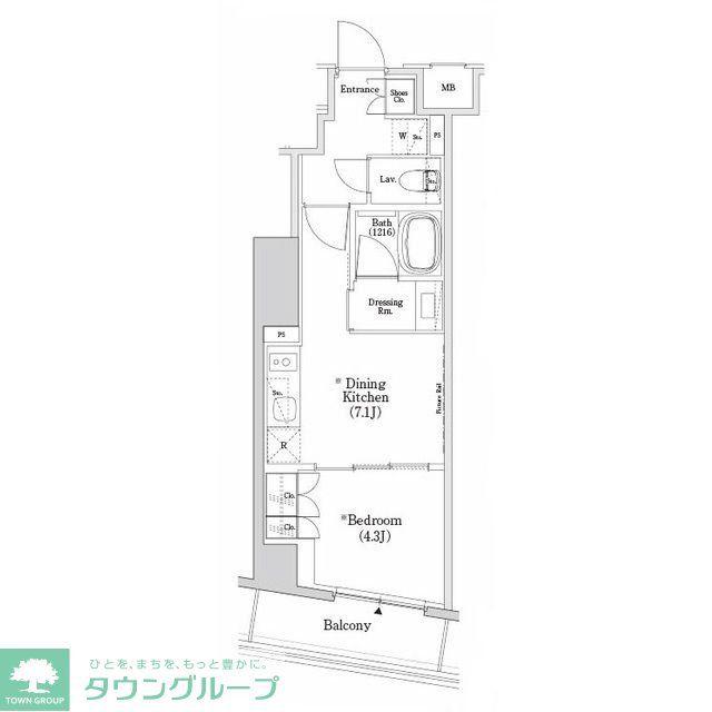 ザ・パークハビオSOHO市谷左内町(1DK/1階)の間取り写真