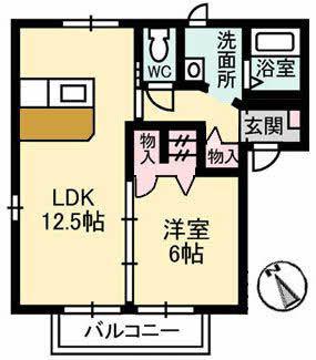 ジュネスエスポワールA棟(1LDK/2階)の間取り写真