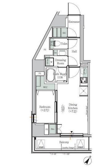 ONE ROOF RESIDENCE KIBA ウエスト(1DK/2階)の間取り写真