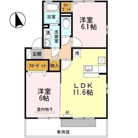 アヴニールA・B(2LDK/1階)の間取り写真