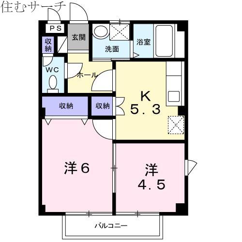 ファミール下之宮Ⅰ棟(2K/2階)の間取り写真