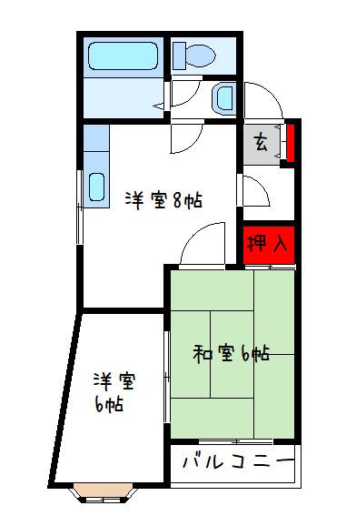 大宝ココグラン山本(2LDK/4階)の間取り写真