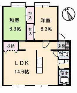 サンビレッジ平野A棟(2LDK/1階)の間取り写真