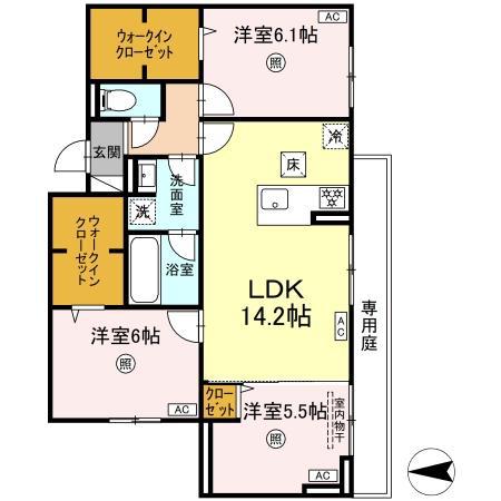 トリシア長丘(3LDK/1階)の間取り写真