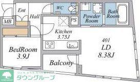 エクセルシオール荏原町(1LDK/4階)の間取り写真