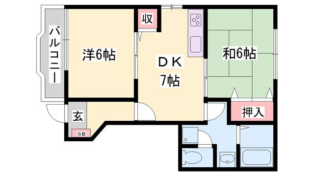 シャトー北新町II(2DK/1階)の間取り写真