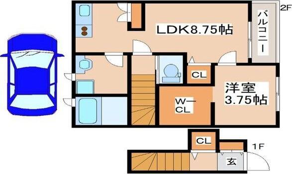 モスフロックス御着(1LDK/2階)の間取り写真