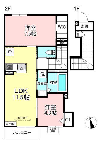 ELPIS COURT KURIKI(2LDK/2階)の間取り写真