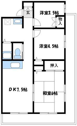 スクエアK(3DK/3階)の間取り写真