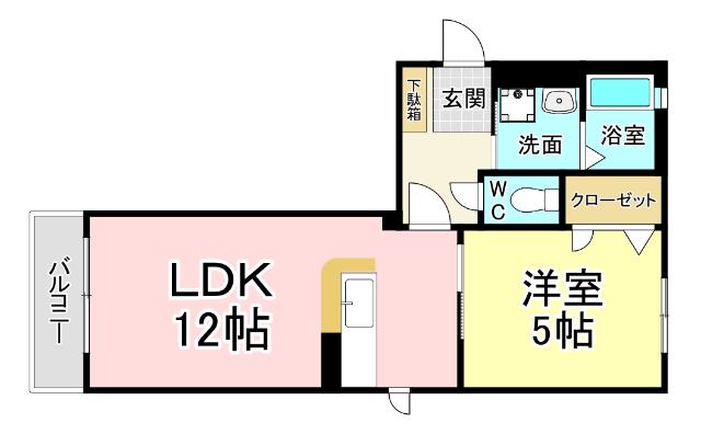 シャーメゾン朽網IIB棟 (1LDK/2階)の間取り写真
