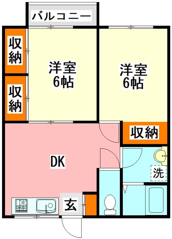 OASIS潤野I(2DK/2階)の間取り写真