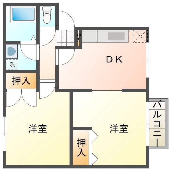 メゾン瀬戸A棟B棟(2DK/2階)の間取り写真
