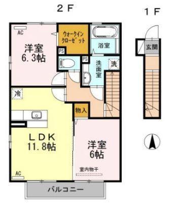 アッファービレ Ⅲ棟(2LDK/2階)の間取り写真