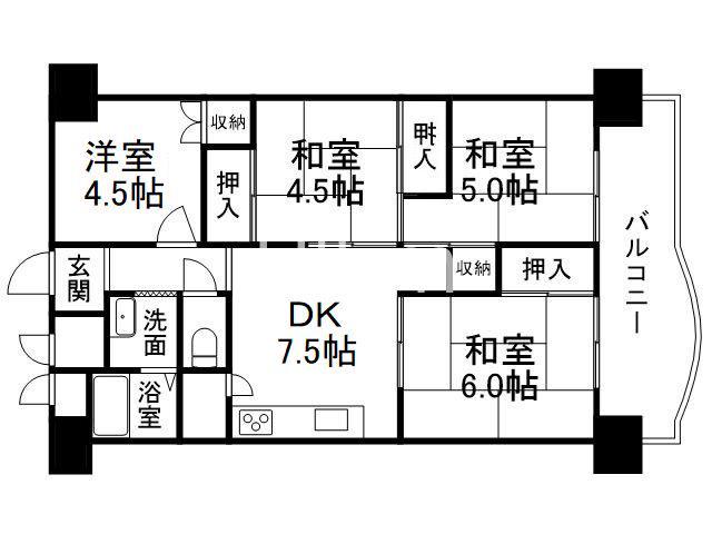 向島ニュータウン第3街区F棟(4DK/6階)の間取り写真