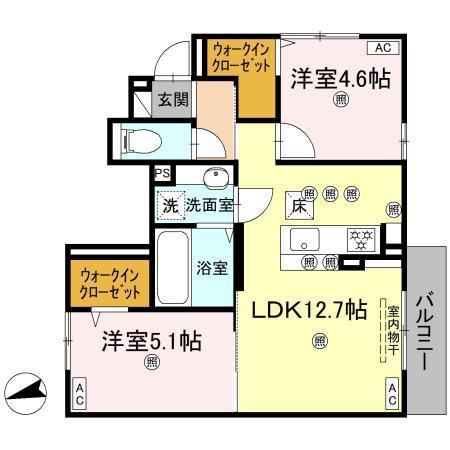 セジュール六条C棟(2LDK/1階)の間取り写真