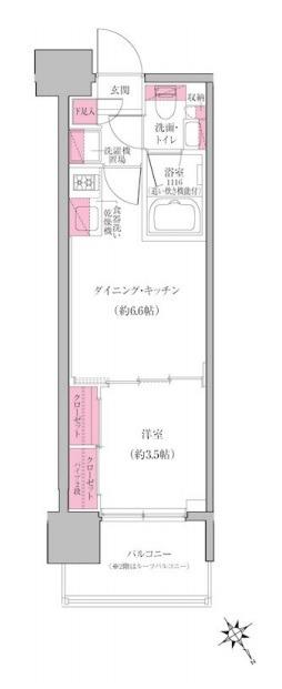 レジディア門前仲町プレイス(1DK/6階)の間取り写真