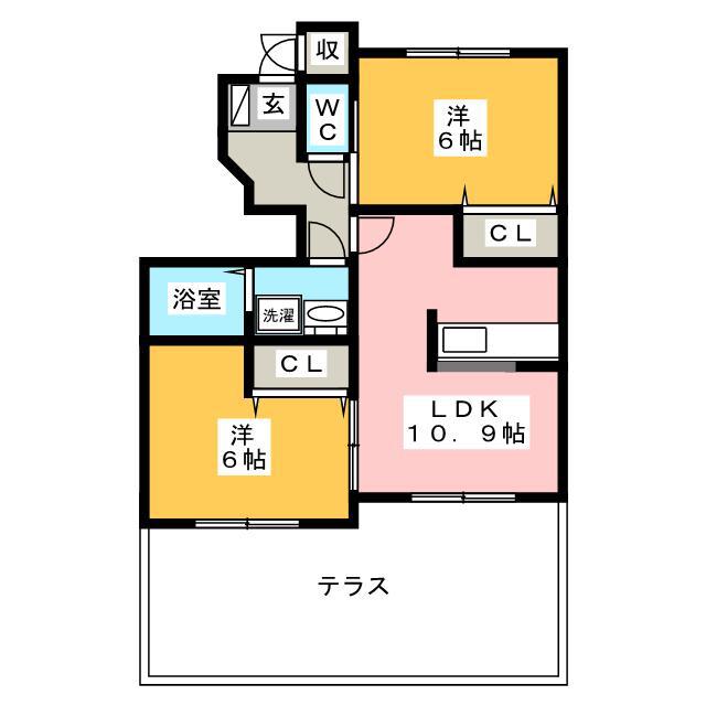 エステート雅C(2LDK/1階)の間取り写真