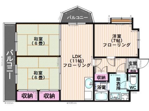 グレイス若久(3LDK/5階)の間取り写真