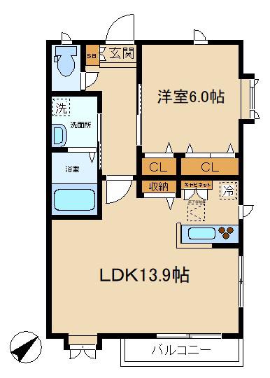 コモドN(1LDK/1階)の間取り写真