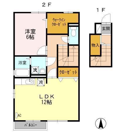 ルーチェII(1LDK/2階)の間取り写真