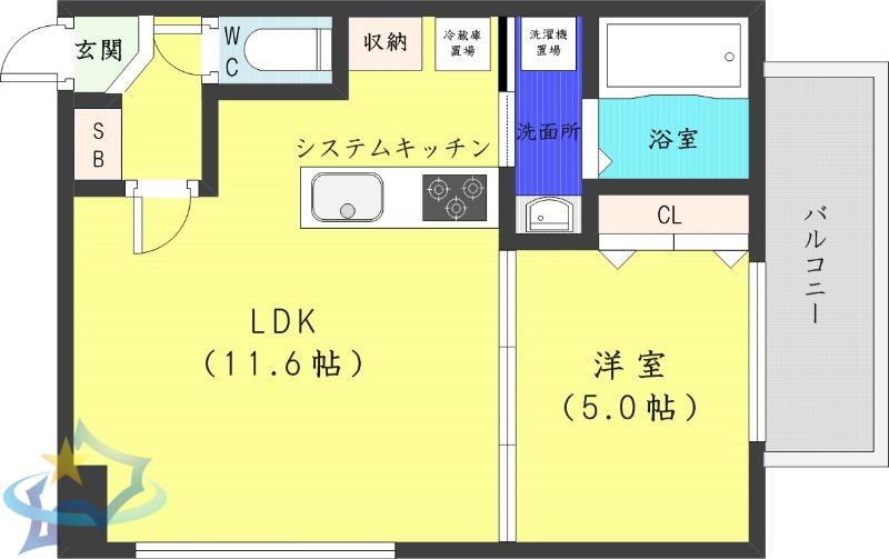 エクレール(1LDK/13階)の間取り写真